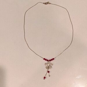 Sterling silver etched flower and pomegr crystals necklace pendant